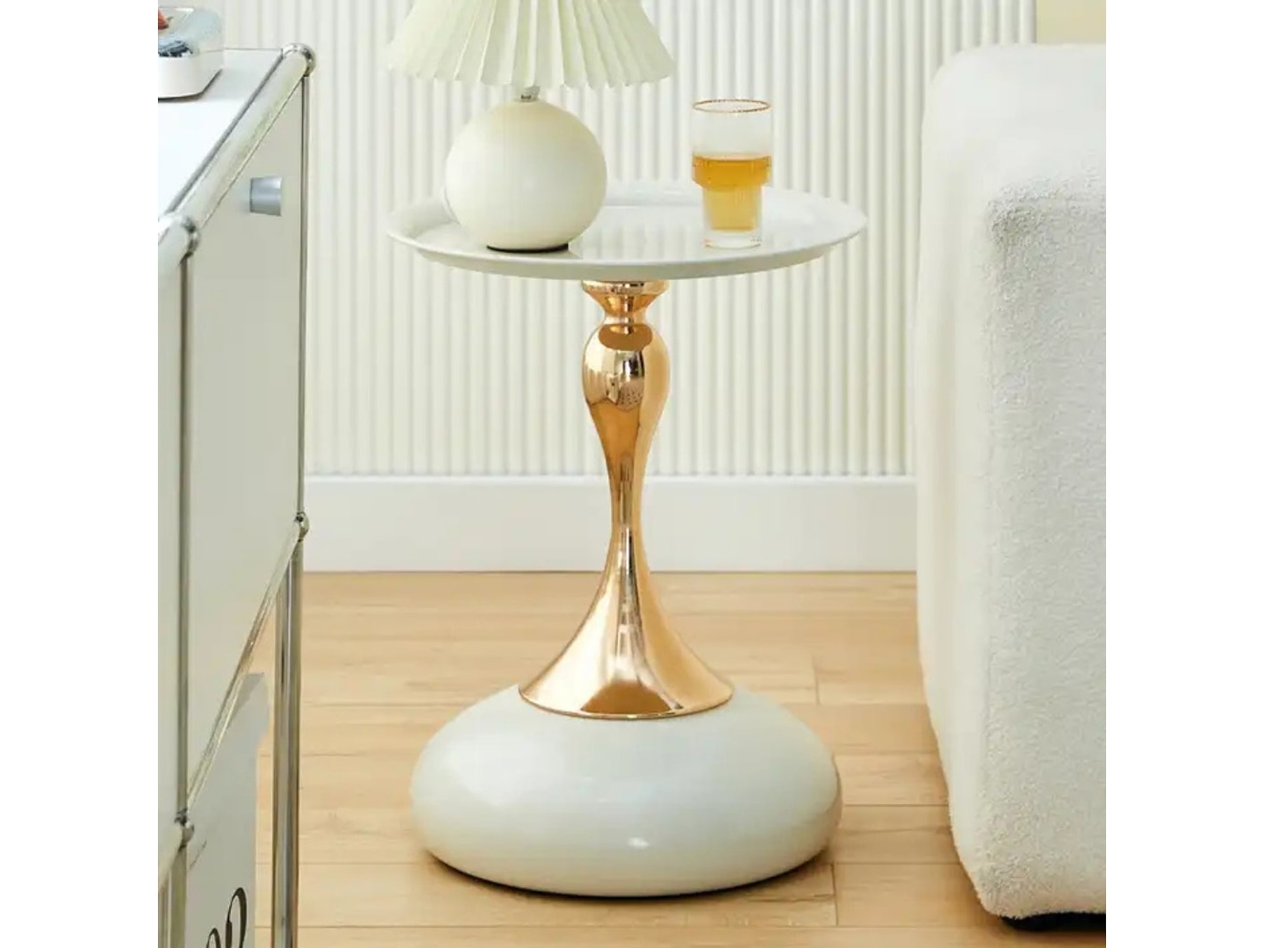 Artisan Ivory & Gold Hourglass Side Table — view 1