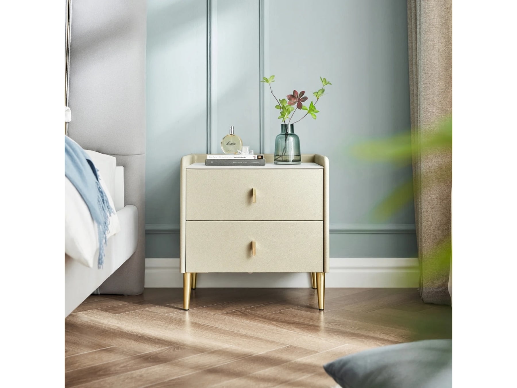 Aurora Cream Side Table with Sleek Gold Legs — view 1