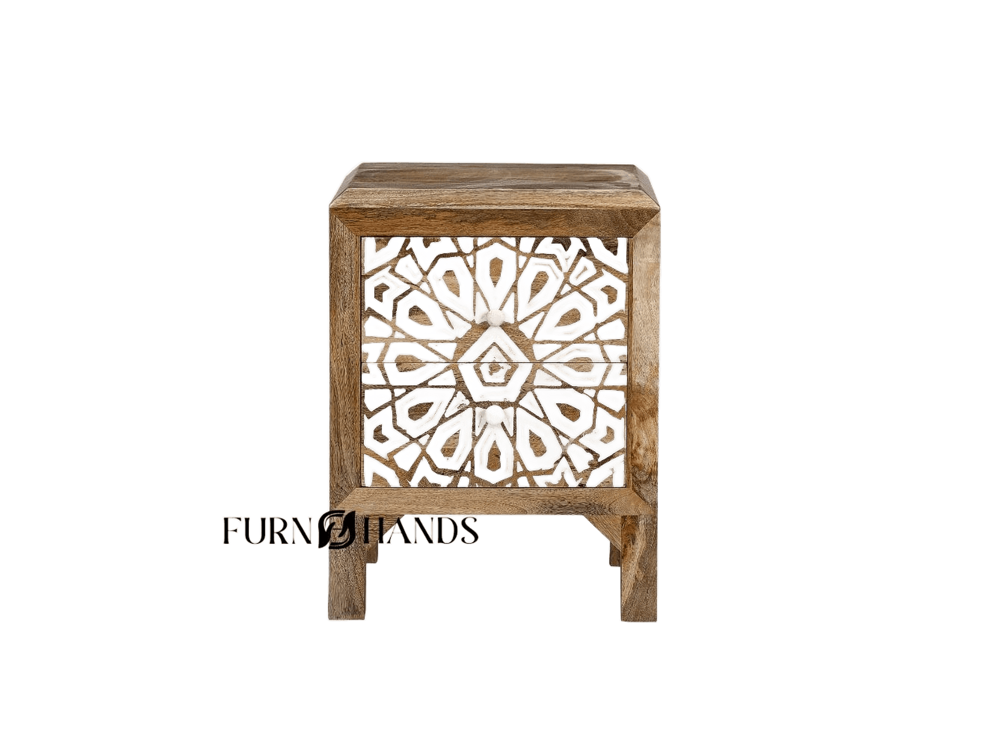 Hand Carved Solid Wood Bedside Table – Premium Wooden Nightstand for Home — view 1