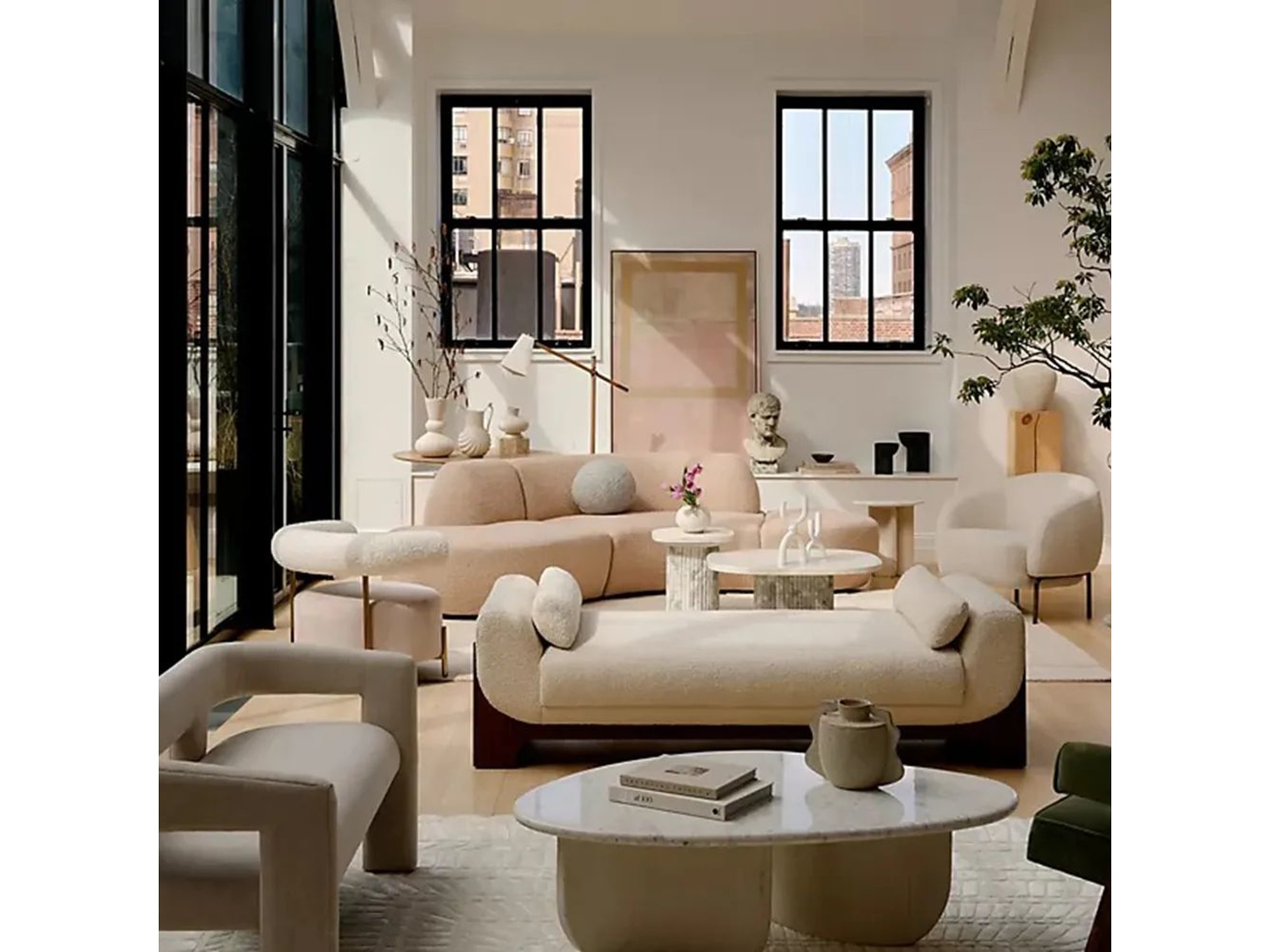 Bangalore 3-Seater Sofa in bounce fabric with solid wood legs in a modern flat