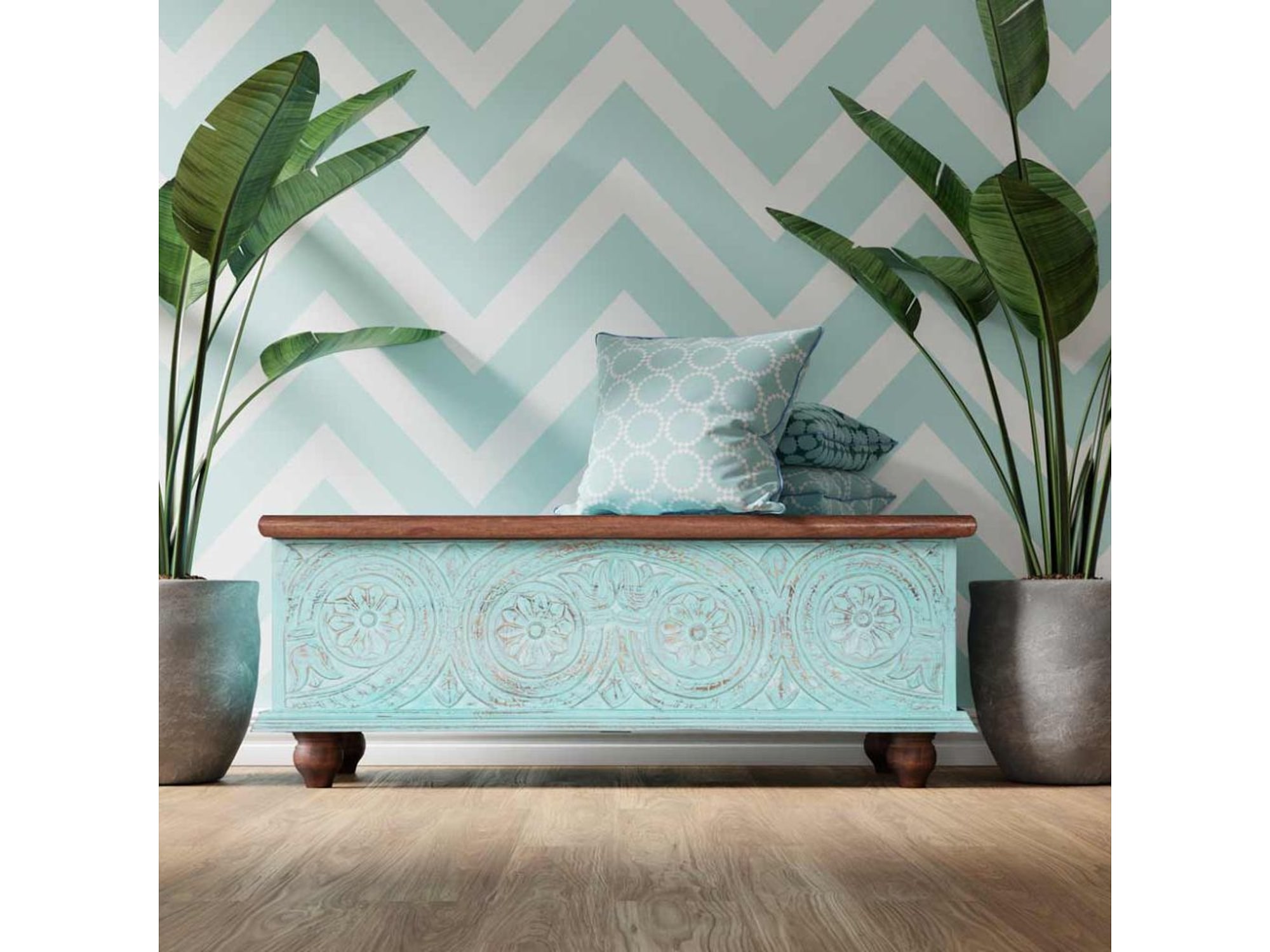 Harp Green Carved Trunk — view 1