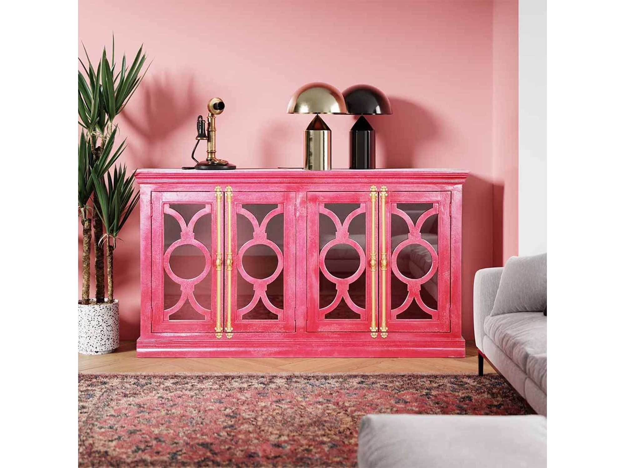 4 Glass Door Sideboard Buffet in Ruby Red – Mumbai’s Most Searched Premium Furniture — view 1