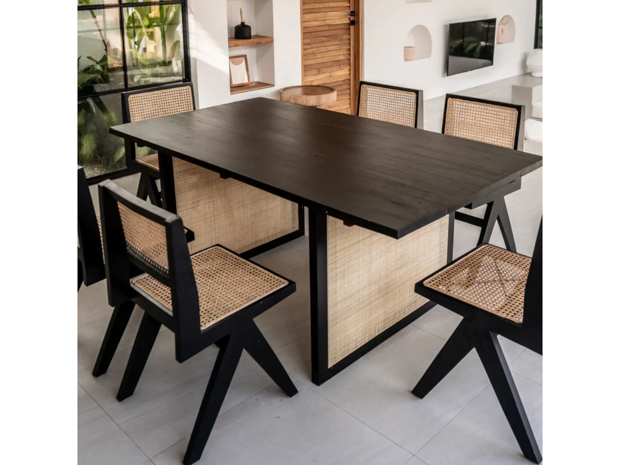 Rattan 6 seater dining table solid wood India
