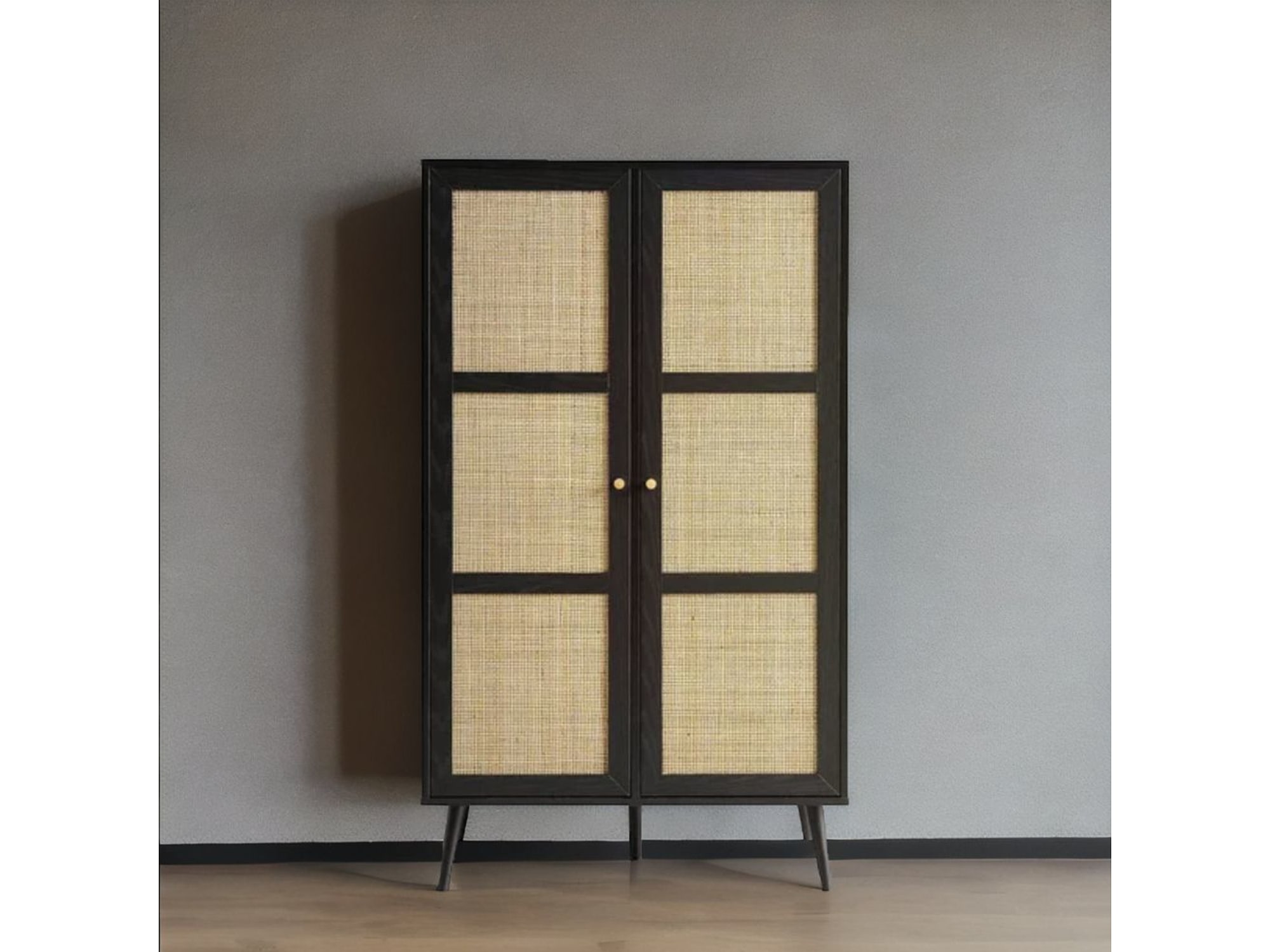 Diesel Solid Wood Rattan Black Finish 2 Door Wardrobe — view 1