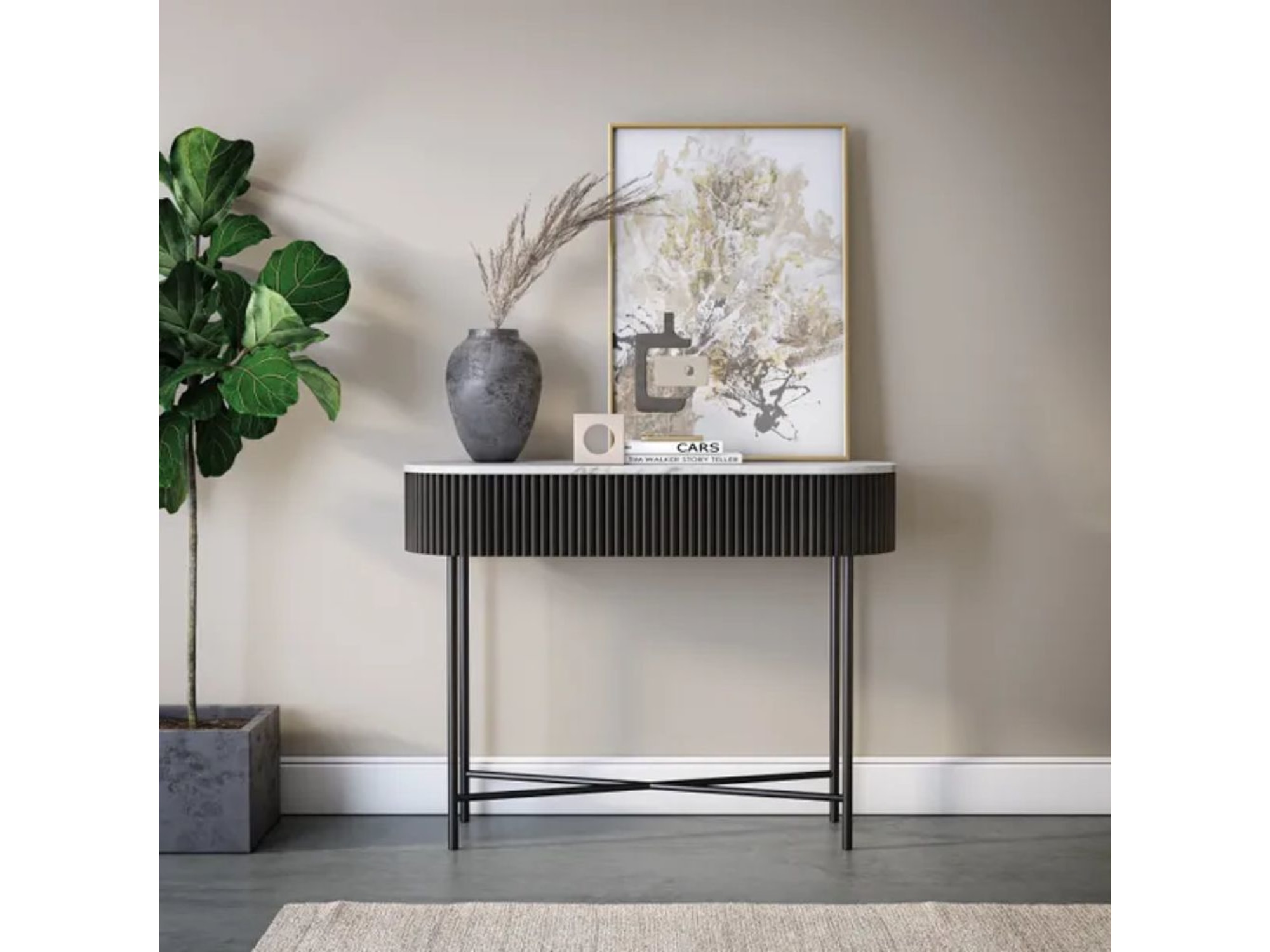 Luxury Solid Wood Console Table with Real White Marble Top in Ahmedabad entryway.