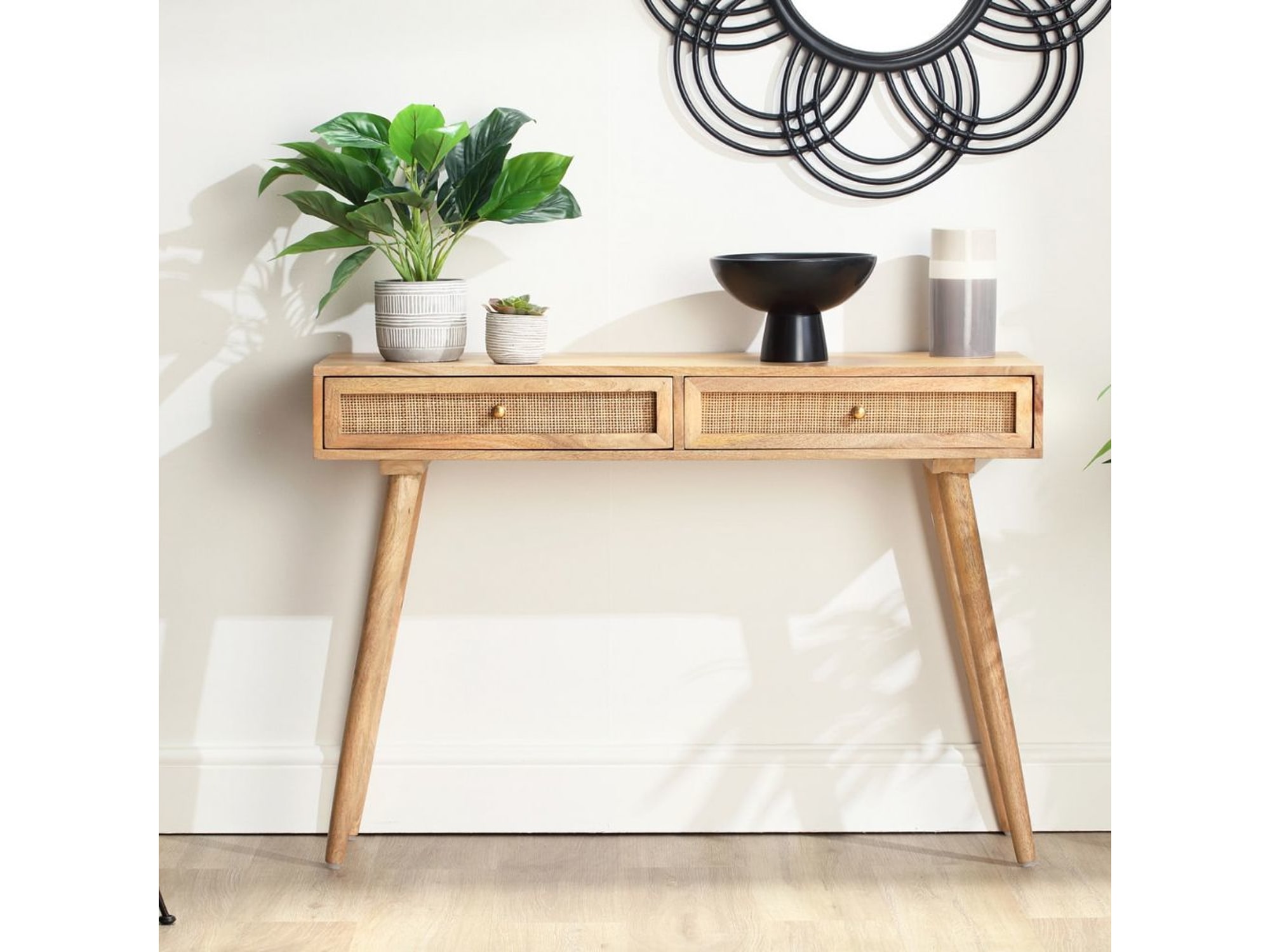 Chandigarh 2 Drawer Solid Wood Console Table with Natural Cane Webbing — view 1