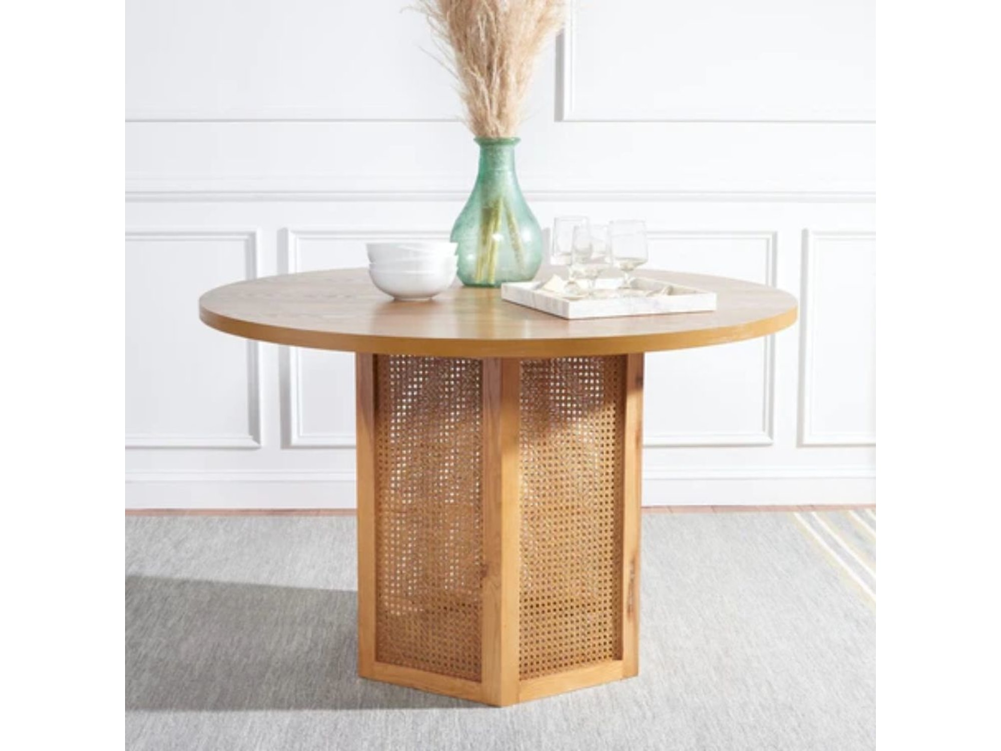 Gurugram Cane Dining Table round solid wood Furnhands