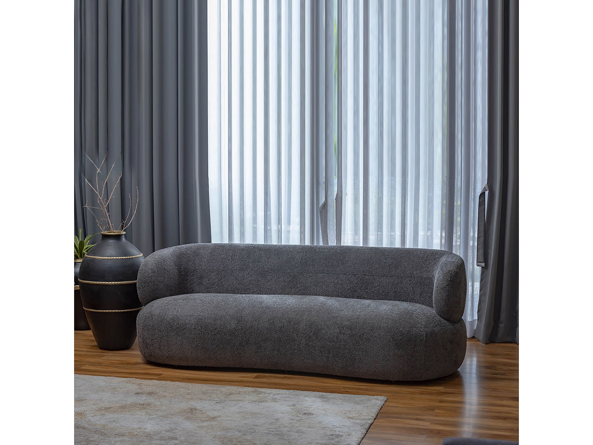 Cedar Crest Dark Grey Wooden 3 Seater Sofa — view 1