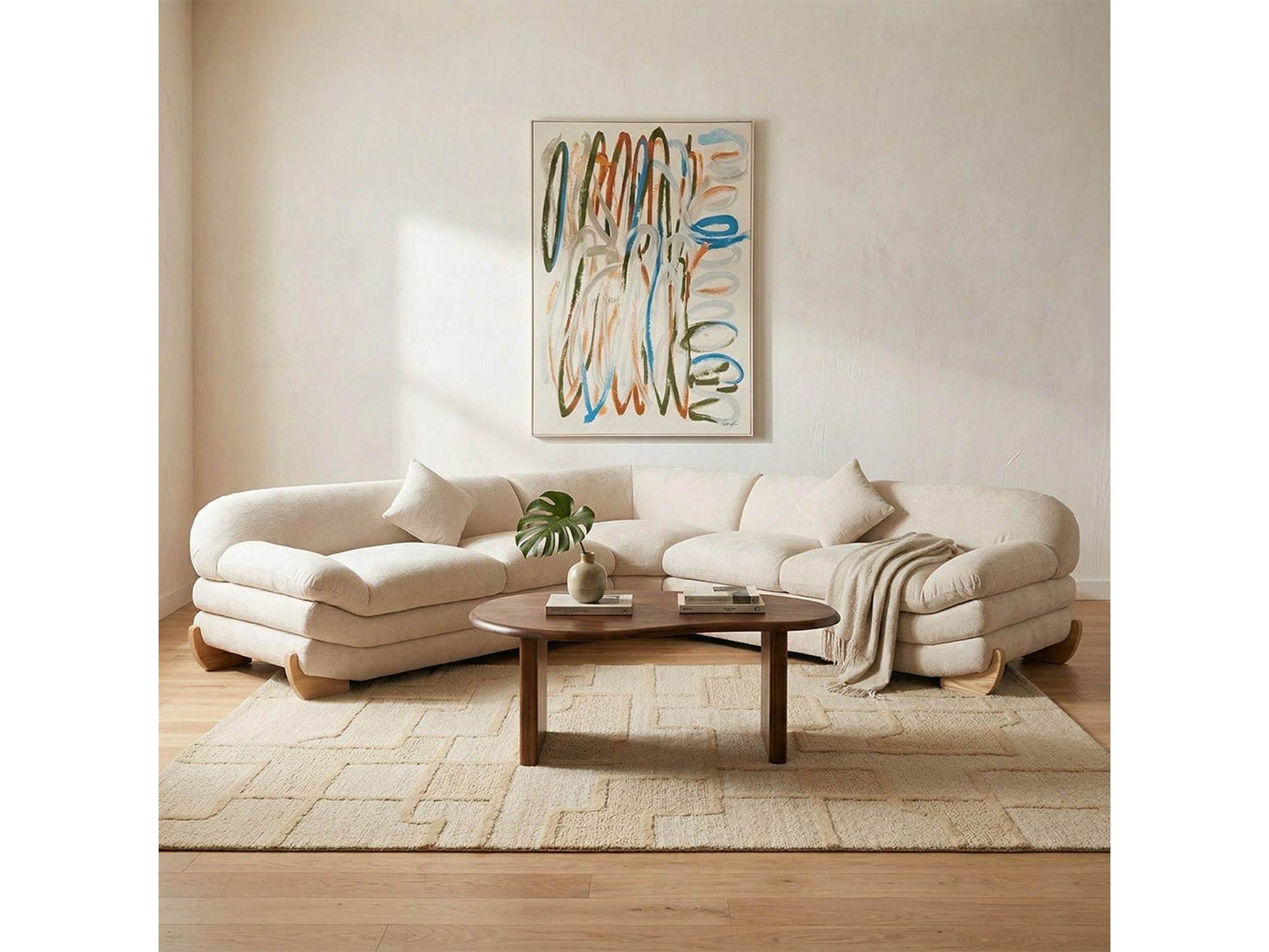 Gianco Sand Beige Velvet L Shape 5 Seater Corner Sofa — view 1