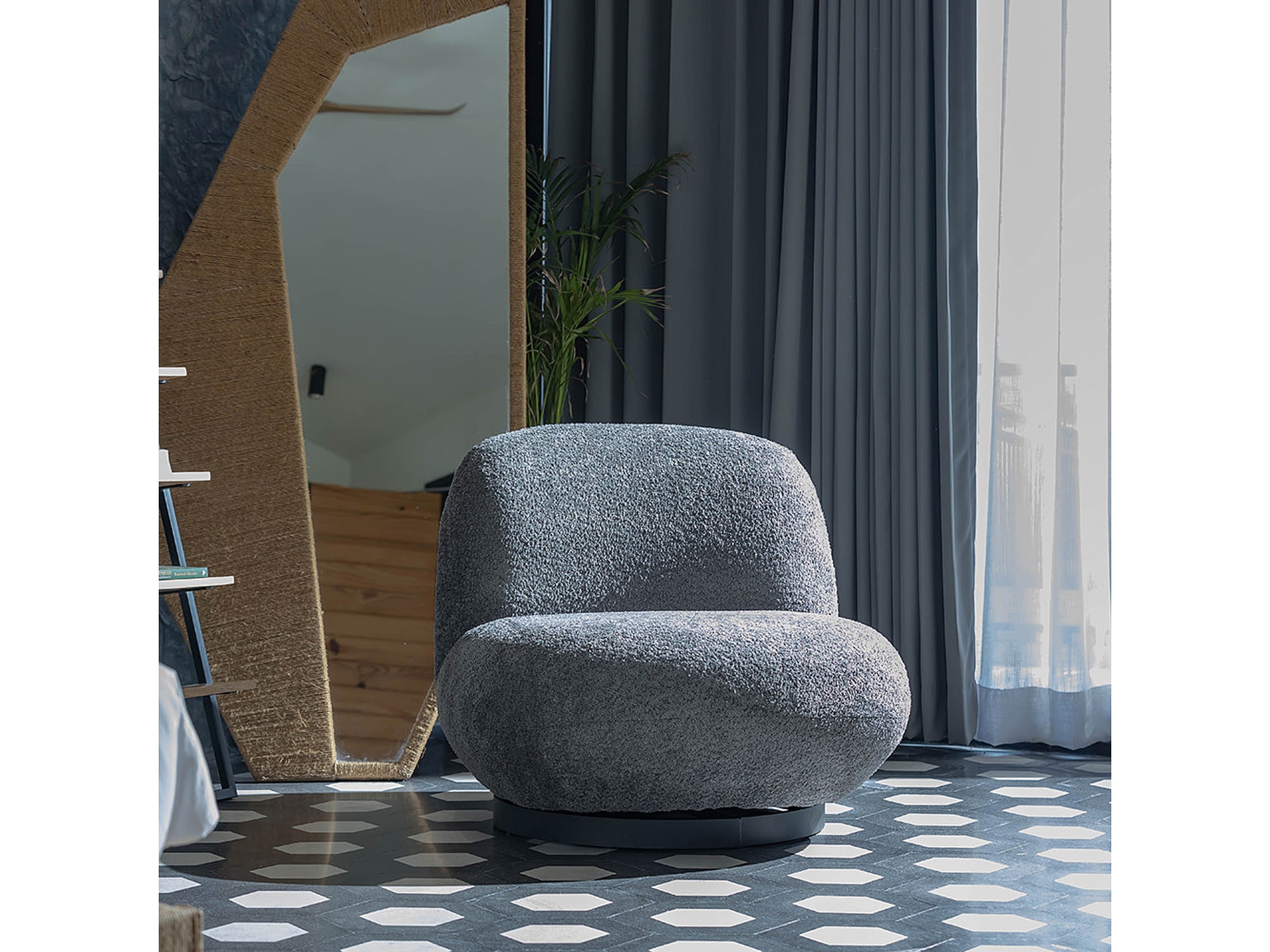 Eden End Dark Grey Boucle Swivel Sofa — view 1