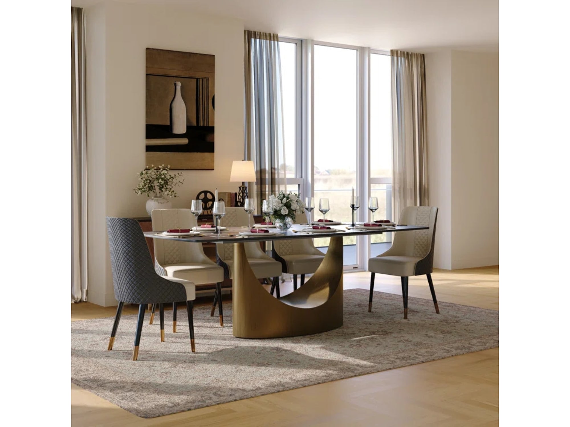 8 Seater Black Sintered Stone Rectangular Dining Table With Sturdy Base — view 1