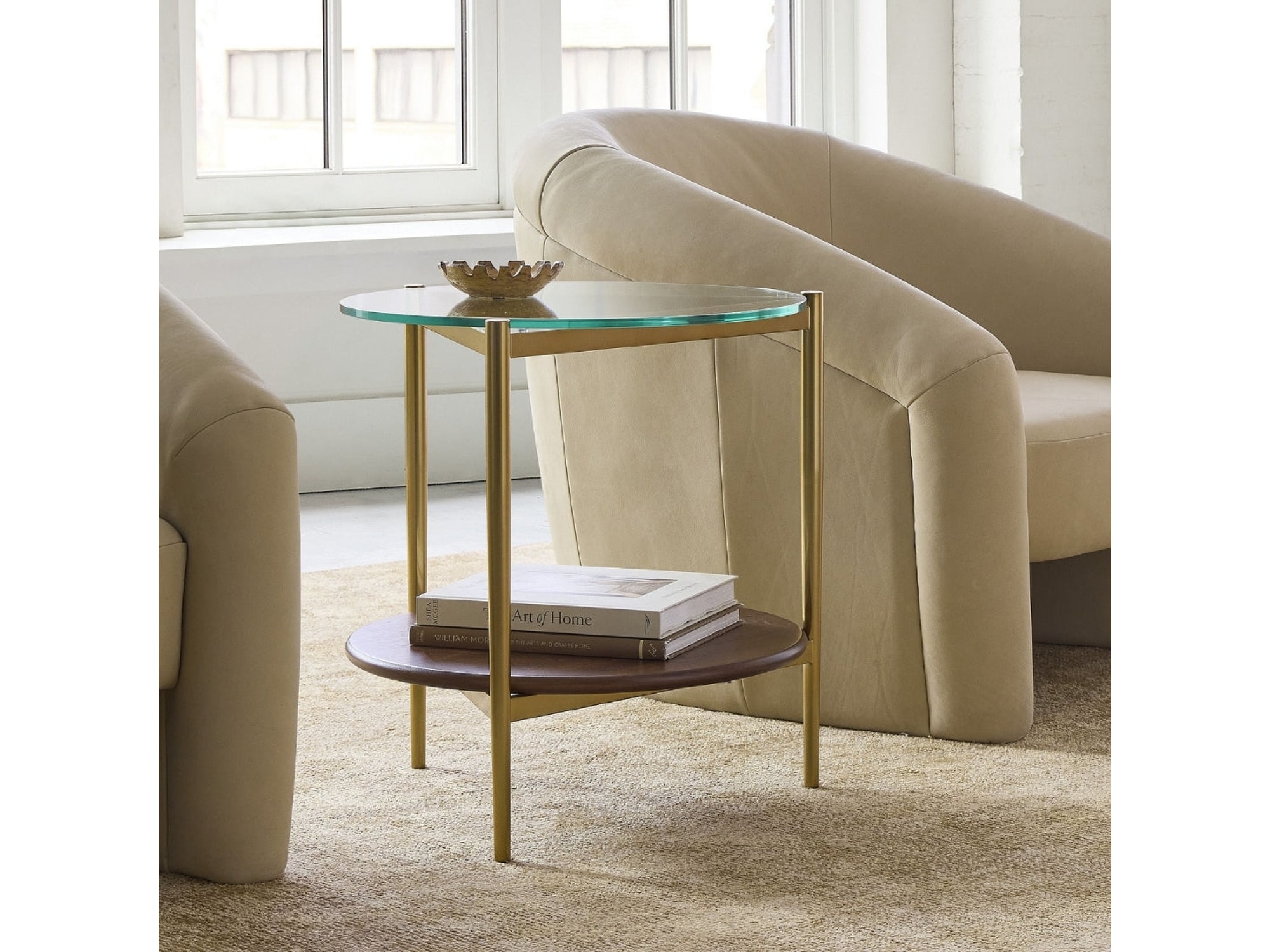Golden Frame Glass & Wood Side Table — view 1
