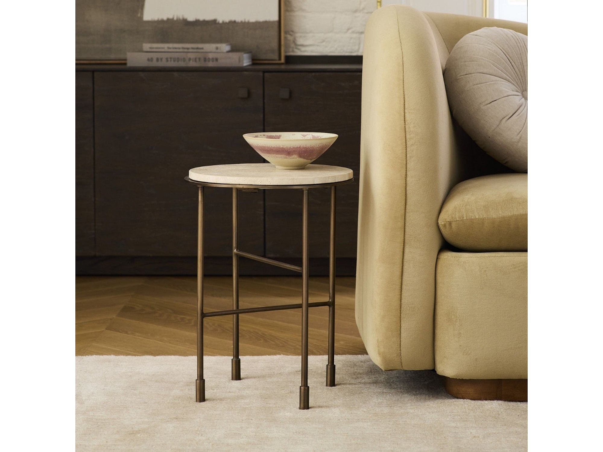 Minimal Ivory Marble & Brass Side Table — view 1