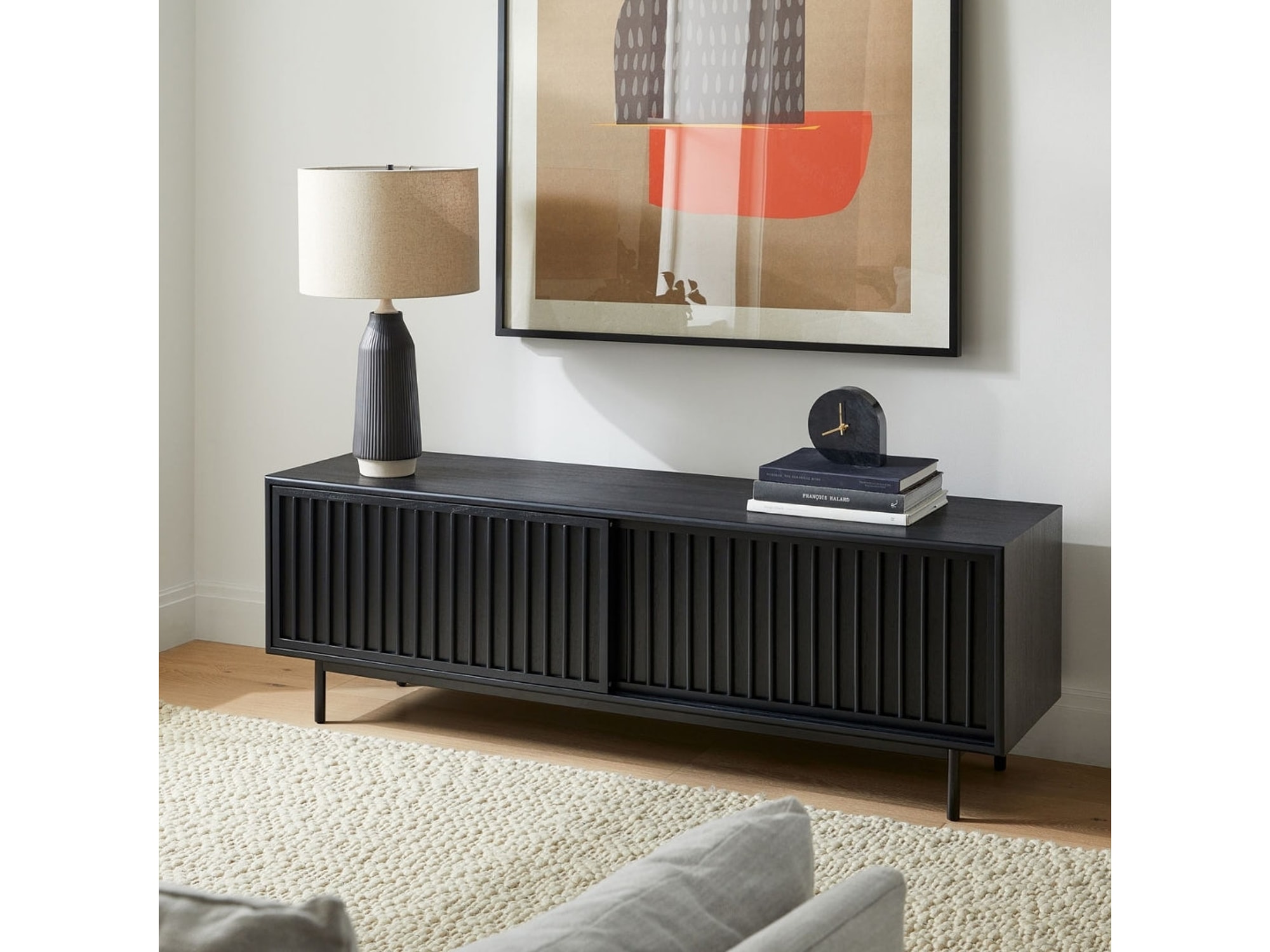Modern Charcoal Slatted TV Unit — view 1