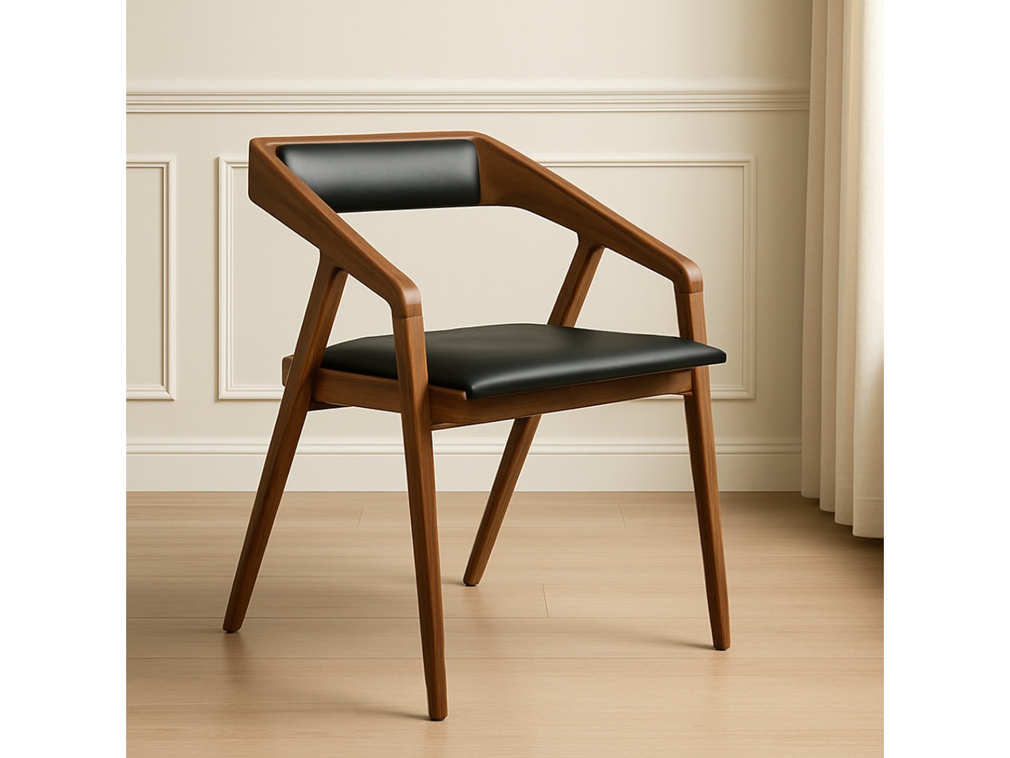 Modern Wood Frame Dining Chair with Black Seat — view 1