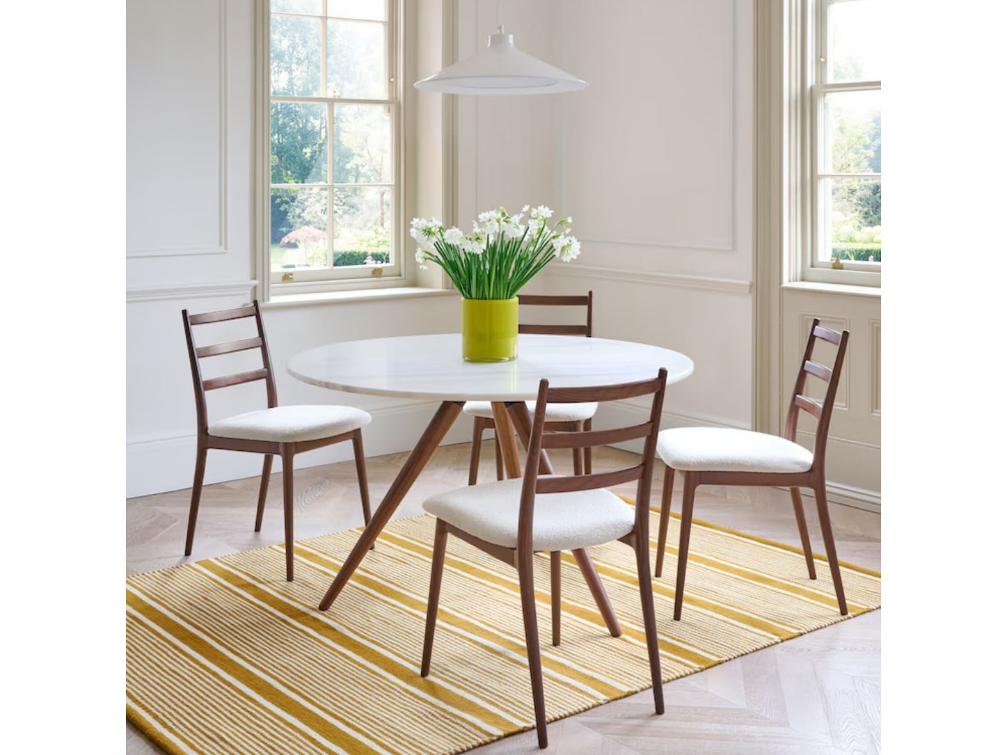 Marble Top Angled Wood Leg Cafe Table — view 1