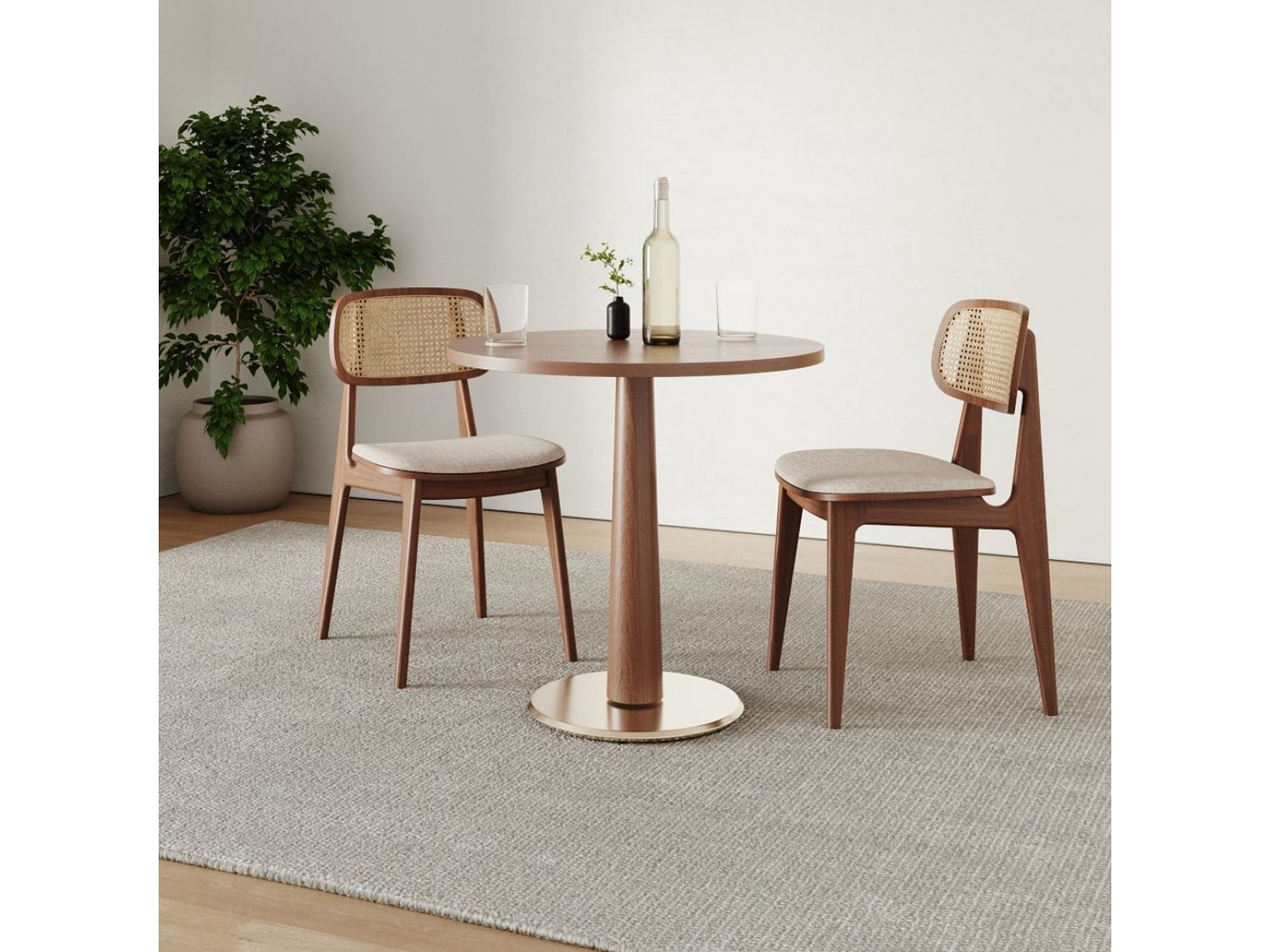 Golden Base Brown Wood Round Cafe Table — view 1