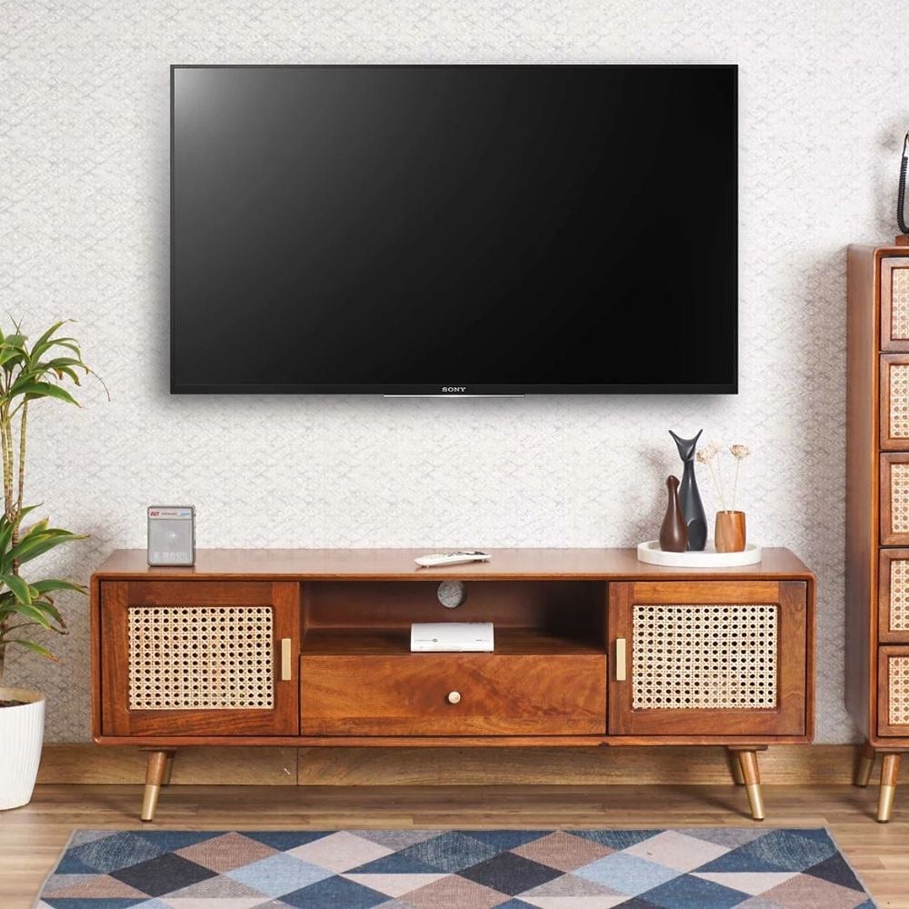 Luxury Solid Wood Rattan Cane TV Cabinet Under ₹40,000 in India — view 1