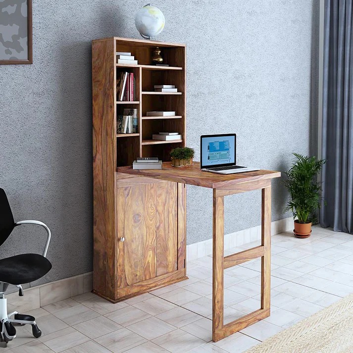Solid Wood Study Table with Bookshelf & Storage Unit – Home Office Furniture India — view 1
