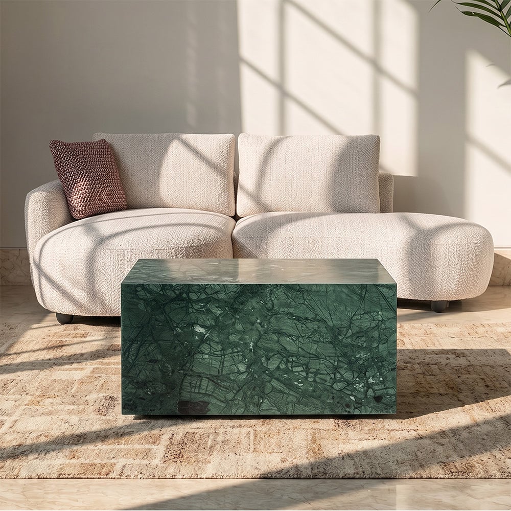 Lennox Rectangular Green Marble Coffee Table With Wheel — view 1