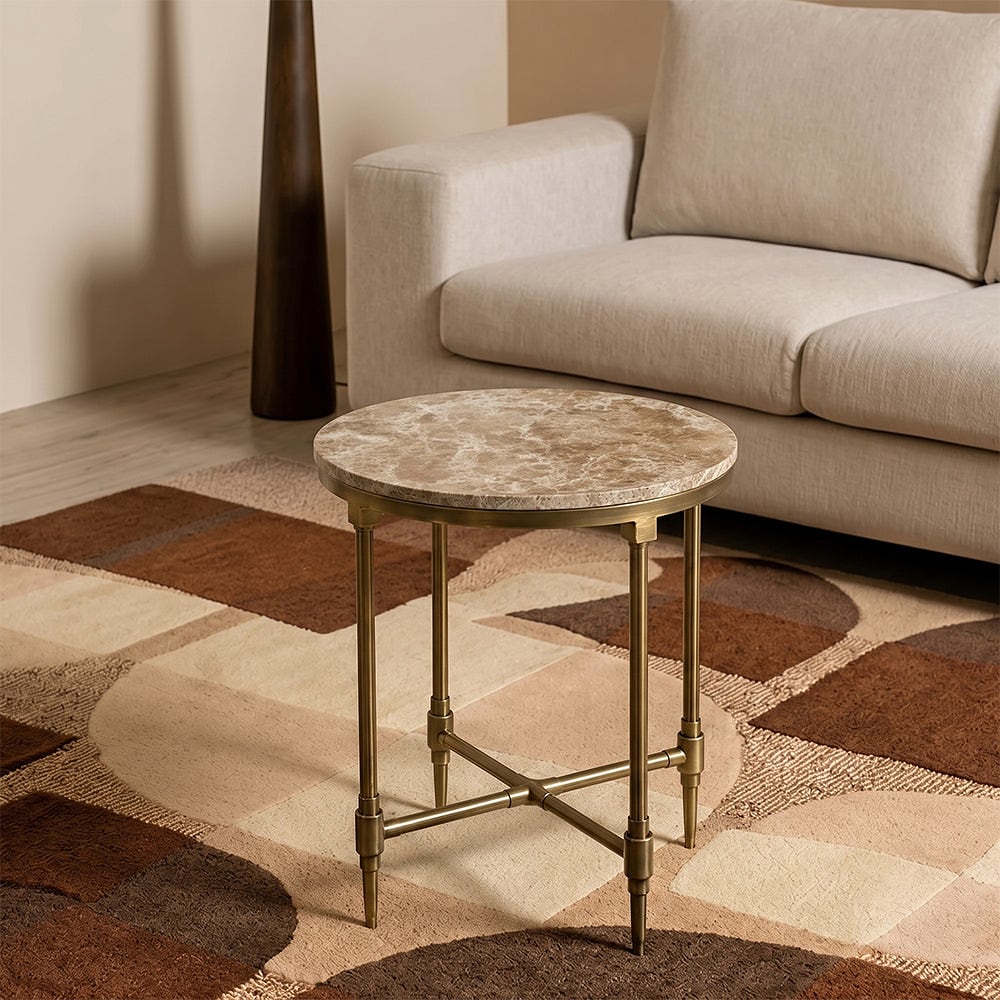 Emie Light Emperador Marble & Metal Coffee Table (Small) – Beige & Antique Brass — view 1