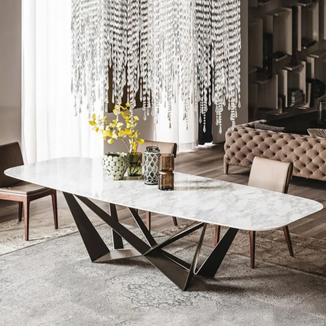 8 Seater Rectangular Italian Marble Top Dining Table — view 1