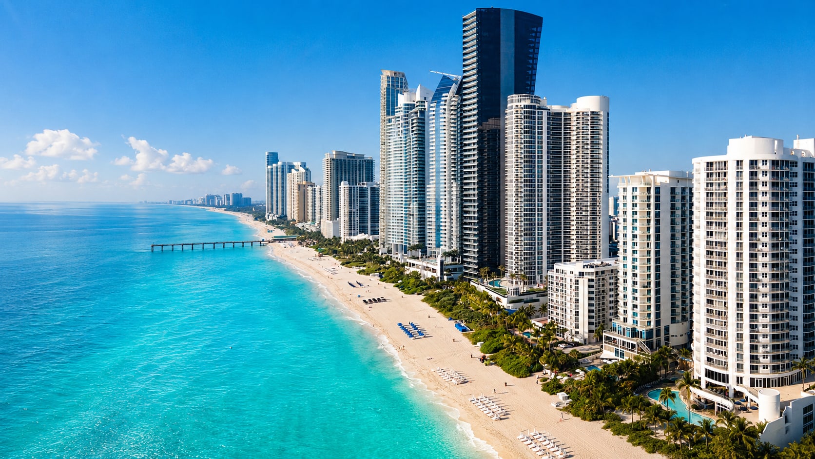 Skyline contemporáneo de Miami al atardecer