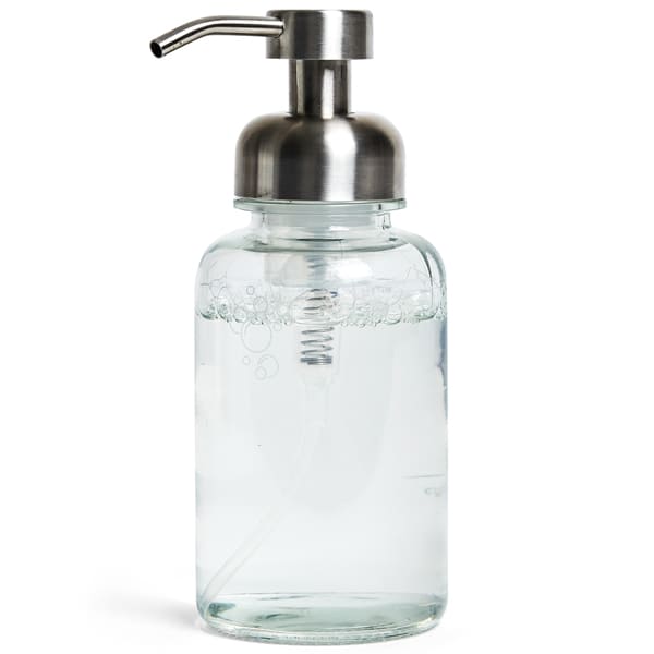 glass foaming soap dispenser with metal pump