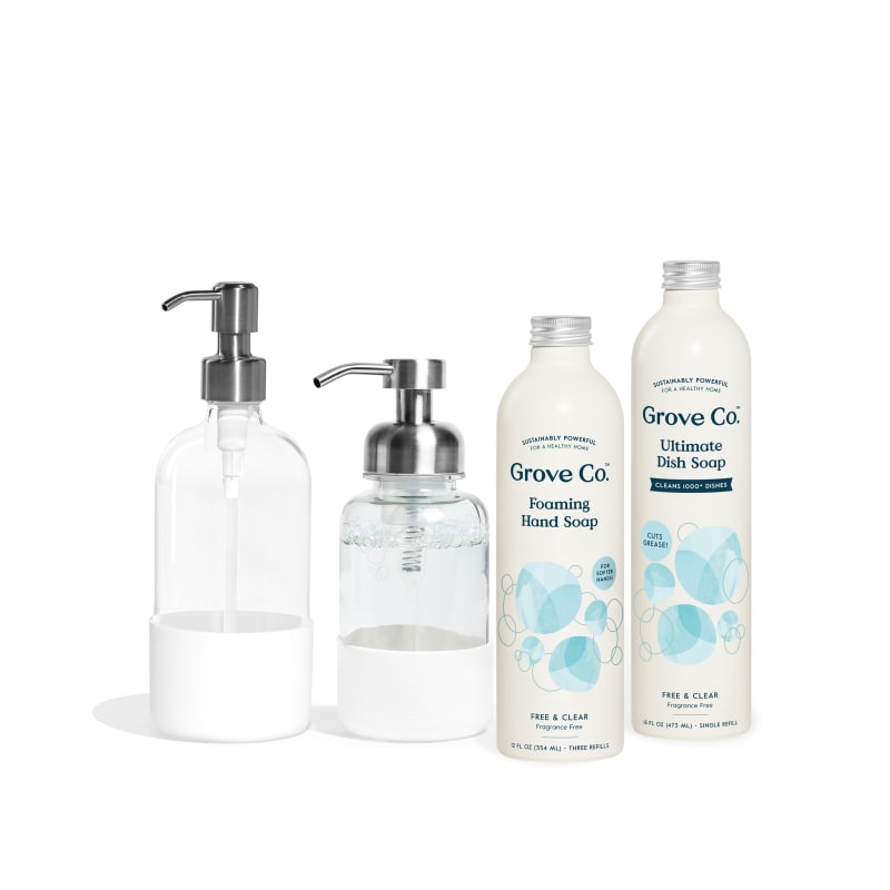 Grove Co. Foaming Hand Soap, Dish Soap & Dispensers with Silicone Sleeves