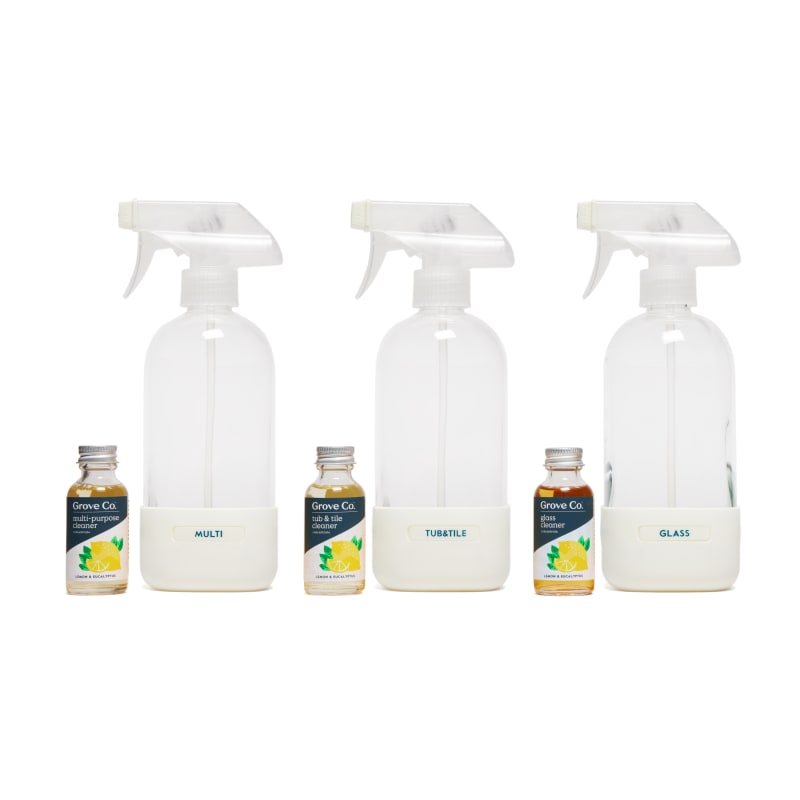 Grove Co. Cleaning Concentrate Essentials 3-Pack + Glass Spray Bottles