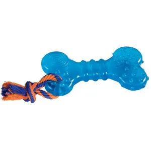 Blue bone-shaped Orka Bone Chew Toy for dogs with rope attached at both ends