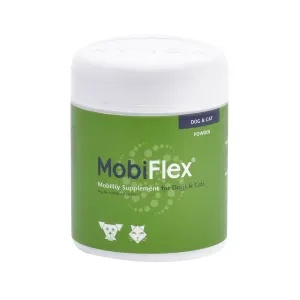 Green tub (250g) filled with powedered joint supplement for cats and dogs
