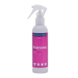 Pink 200ml bottle with nozzle of odour neutralizing spray to eliminate pet odours