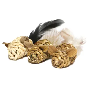 3 grass-like mouse shaped cat toys with feather tails