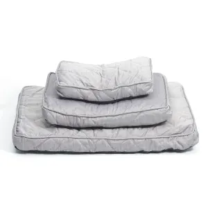 3 different sizes of Grey tweed rectangular dog mattresses stacked