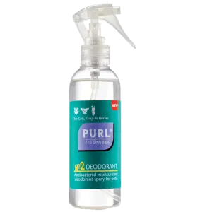 Deodorant spray in seagreen and white 200ml bottle with nozzle for dogs and cats