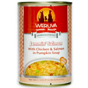 Red can of Weruva Jammin Salmon wet dog food