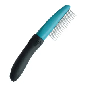 Turquoise and black metal pronged dog comb