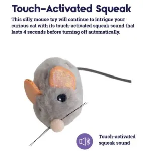 Squeak Squeak Mouse Cat Toy touch activated squeak toy grey mouse with black tail