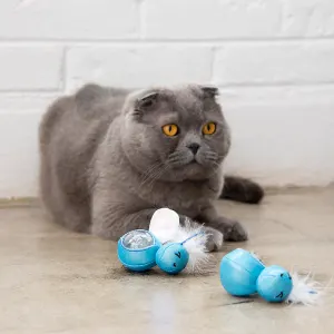 Firefly Treat Stuffer Cat Toy lifestyle with grey cat