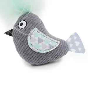 Catnip tune chaser bird close up blue and grey with feathers