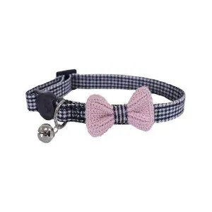 Designer Pink Bow Dogtooth Cat Collar