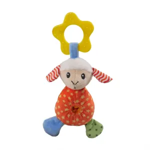red, orange, green and blue fabric laughy lamb dog toy