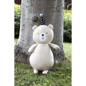 brown and white pippa party bear with party hat