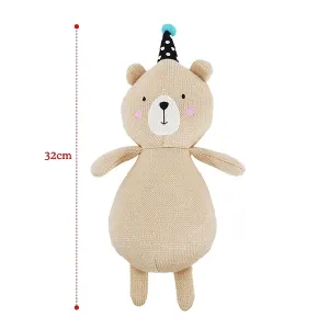 brown and white pippa party bear with party hat to scale