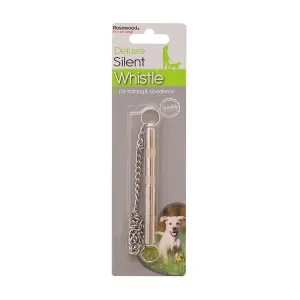 Rosewood Delux Silent Dog Whistle in packaging silver