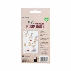 Premium Degradable Poop Bags - 100 Bags back of packaging with information