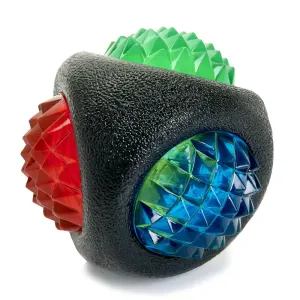 Rosewood Catch & Flash Ball Dog Toy green, blue and red close up