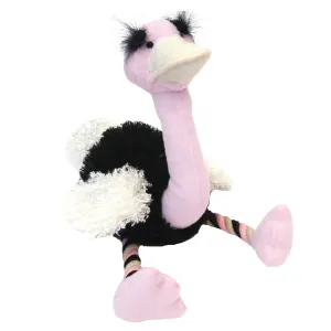 Rosewood Mister Twister Olga Ostrich Dog Toy black and pink bird toy with white accents