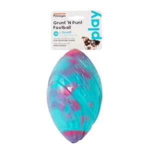 Grunt Fetch Football Dog Toy blue and pink in packaging